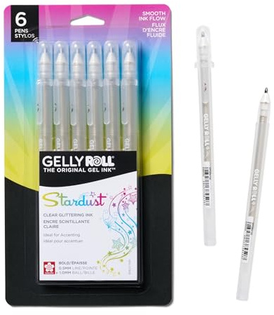 SAKURA 57906 6-Piece Gelly Roll Stardust Gel Pen Set, Bold, Clear