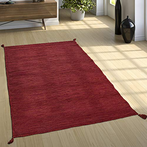 Paco Home Designer Teppich Webteppich Kelim Handgewebt 100% Baumwolle Modern Meliert Rot, Grösse:80x150 cm