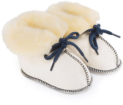 Baby-Schuhe aus medizinischem Lammfell von WERNER CHRIST- Fellschuhe, Lammfellschuhe für Kinder (Junge, Mädchen, Kleinkind), Hausschuhe mit blauem Garn, Größe 15-16