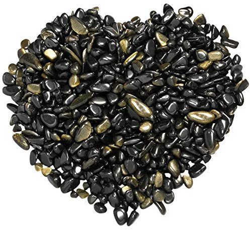mookaitedecor 1lb/460g Natural Golden Obsidian Crystal Chips Tumbled Stones Bulk, Crushed Stone Pieces Healing Crystals Small Black Stones for Fish Tank Vase Plant Pot Bonsai Resin Craft Indoor Decor