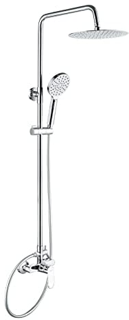 GRIFEMA Berlin - Columna monomando ducha con mezclador, alcachofa, rociador 25x25 cm, manguera y soporte, Cromo