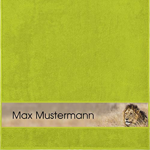 Manutextur Duschtuch Mit Namen - Personalisiert - Tiere Motiv Löwe - Viele Farben - Dusch-Handtuch - Hellgrün - 70x140 cm - Persönliches Geschenk Mit Wunsch-Name