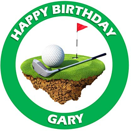 Golf with Green trim Round circle Cake Edible Icing or Wafer Topper 7.5 inch Personalised (Wafer)