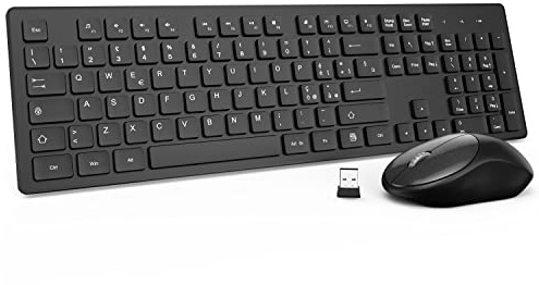 TedGem [2.4G] Teclado y ratón inalámbricos - ratón ergonómico USB y teclado italiano con 105 teclas para PC, Windows y Mac [negro]