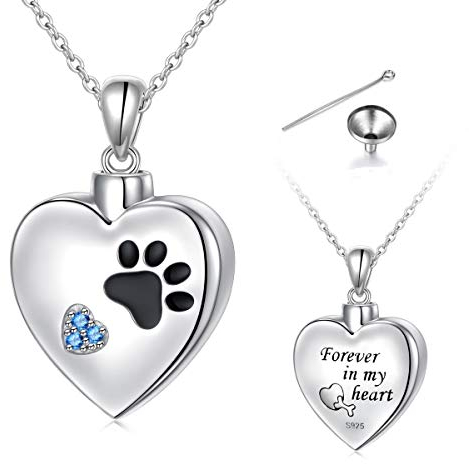 Flyow Paw Print Urn Necklaces for Ashes for Women Girls Cremation Jewelry 925 Sterling Silver Eternity Memorial Forever in My Heart Ashes Keepsake Adjustable Length
