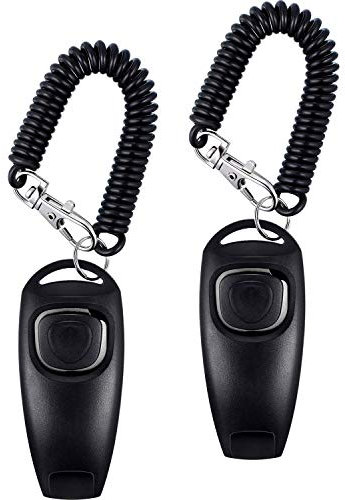DILISEN 2 Packung Clicker Hundepfeife zum Aufhören zu Bellen Hundetraining Clicker-Hundepfeife Clicker 2 in 1 Upgrade Trainingsgeräte mit Handschlaufe(Schwarz)