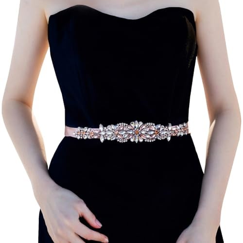 Azaleas Glitzer Rosegold Gürtel Hochzeitsgürtel Rosa Strassgürtel Damen Brautkleid Gürtel Perlen S423 (Weinlese Rose, One size)