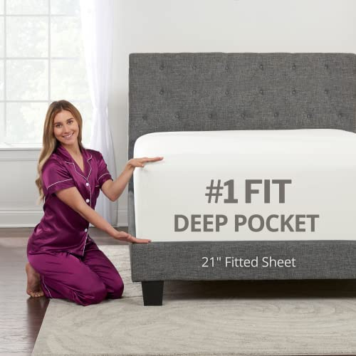 Queensize-Spannbettlaken mit tiefem Fach – extra tiefes Spannbetttuch 53,3 cm Spannbettlaken perfekt passend für 43,2 58,4 Tiefe Matratzen & Topper Lovely Joyful Feel 1 Bettlaken Queen Size Weiß