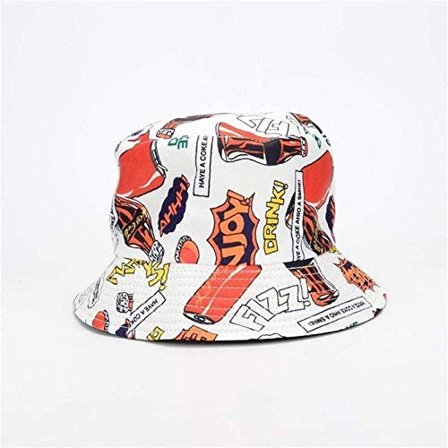 NIUASH Fischerhüte Hip Hop Eimer Hut Panama Cap Cola Flaschenmuster Doppelseiten Fischerhut Weiblich Männlich Eimer Hüte Blau-Rot