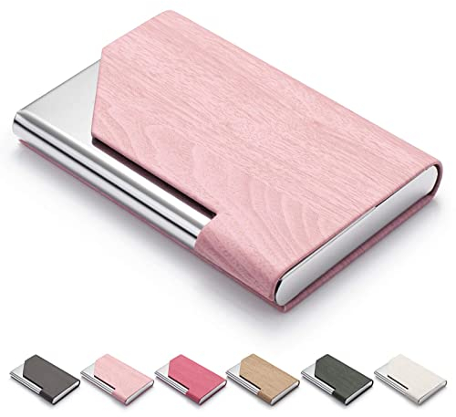 FACATH Porte-Cartes de Visite, étui en Cuir Microfibre de Luxe, Porte-Cartes en métal, Porte-Carte Fin, Porte-Cartes de Visite pour Homme et Femme avec Fermeture magnétique (Rose)