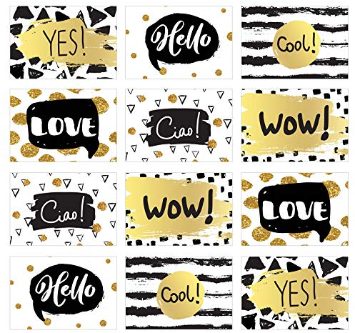 Edition Seidel Set 12 Postkarten mit Sprüchen - Karten mit Spruch, Leben, Motivation, Geburtstagskarten Yes Love Ciao Hello Wow