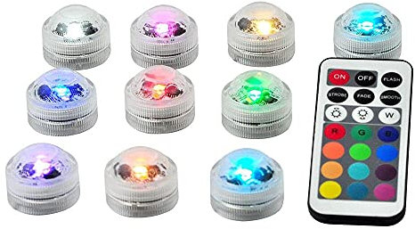 Afoosoo Submersible LED Lights with Remote Waterproof Flameless LED Tea Light Candle Diamond Shape CR2032 Battery White Warm White RGB Led Pool Lights for Vase,Fish Tank,Wedding,Halloween,Pond Deco