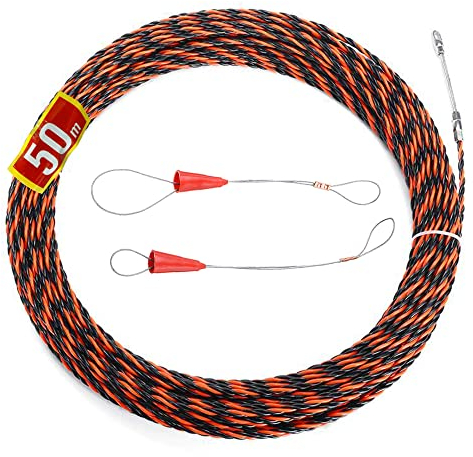 Aiguille Electricien,50m Tire Fil Electrique 6,0mm DiamèTre Tire Fils Electrique,Tire Fils Electricien Aiguille,Tire Fils Electricien Aiguille, Spiralé Flexible Aiguille Tire Fil(Rouge Noir)