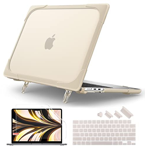 Batianda Foldable Stand Heavy Duty Case for MacBook Air 13.6 inch, Khaki | Fits M5 M4 M3 M2 Chip 2026-2022 Model, Ergonomic Stand Holds 22 lbs, Shockproof Bumper, with Keyboard Cover Screen Protector