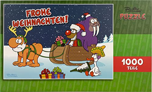 United Labels Ralph Ruthe Puzzle 1000 Teile, Xmas Frohe Weihnachten Santa und Rudi, Puzzle Weihnachten für Erwachsene und Kinder