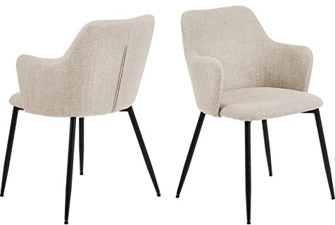 AC Design Furniture Ilsebeth Esszimmerstühle mit Rückenlehne 2er-Set, Gepolsterter Esszimmerstuhl, Gepolsterter Stoffsitz in beige mit Schwarzen Metallbeinen, Akzentstuhl, Home Office Stuhl