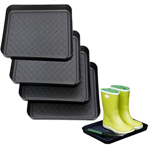 NCRGB 4 bandejas para goteo para zapatos, 35 x 28 x 3 cm, 4 unidades, 35 x 27 x 3 cm, alfombrilla para zapatos, bandeja para zapatos de plástico, bandeja para zapatos con borde elevado para lluvia,