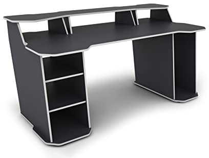 byLIVING Schreibtisch Matrix/Gaming-Tisch in Anthrazit mit Kanten in Weiß/Mit viel Stauraum und großer Tischplatte/Computer-Tisch/PC/Arbeits-Tisch/B 180, H 76, T 85 cm