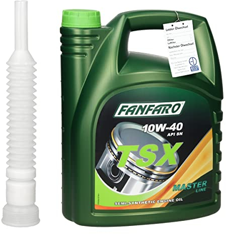 Fanfaro TSX SAE 10W-40 Motoröl 5 Liter API SN ACEA A3/B4 MB 229.3 MB 229.1 VW 501.01 VW 505.00 + Öl Ablassschlauch Auslaufschlauch Ausgießer, Teilsynthetisches Motoröl für Benzin- und Dieselmotoren