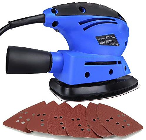 130W Detail Sander, Palm Sander, Random Orbital Sander for Wood with Dust Port | Small Handheld Electric Sanders with 6X Sanding Sheets, Sanding Machine for Home Decoration and DIY Working