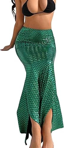 Vatocu Meerjungfrau Rock Damen Rock Lange Pailletten Fischschwanz Maxirock Cosplay Zubeör Abend Party Kleid (as3, Alpha, m, Regular, Regular, Grün)