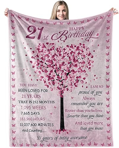 GRESATEK 21st Birthday Gift for Her: Decorations Blanket Ideas for Girl, Throw Blankets 50X60