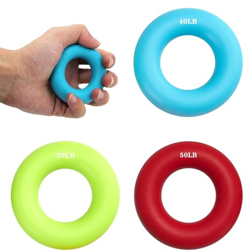 3 Stück Ring Handgriff Trainer, Runder Handgriff Trainer, Silikonringe Hand Training, Premium Handtrainer, Unterarm Finger Handgrifftrainer, für Muskeltraining Sport, Fitness (30/40/50LB)