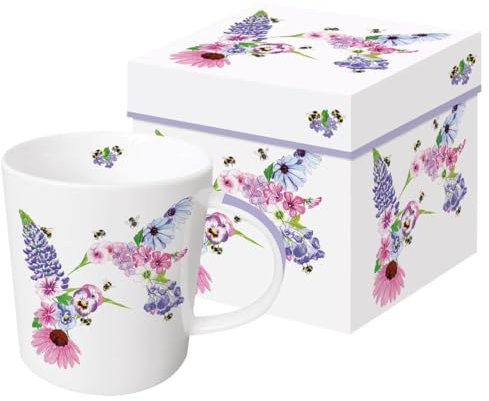 ppd Kaffeebecher Kolibris mit Geschenkbox, Tasse Tiere Tier Vögel Blumen Geschenkset, Hummingbird Fleurettes