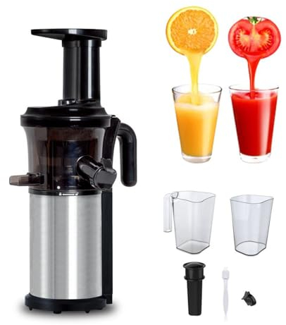 QJJML Exprimidor de Masticación Lenta, 200W Exprimidor de Prensa en Frío con Motor Silencioso, Función Inversa, Alto Rendimiento de Zumo