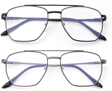 Tide Pack of 2 Aviator Blaues Licht blockiert lesebrille metallgestell, Weltraum-Augenschutz-Videobrille, blendfrei, für Damen und Herren, 2.5X