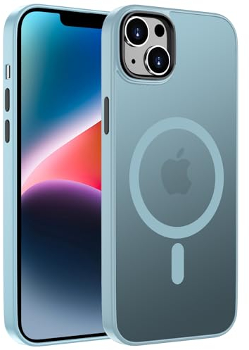 ORDA Magnetisch Hülle für iPhone 14 6,1 Zoll Kompatibel mit MagSafe,für iPhone 14 Case Durchscheinende Matt Handyhülle Rückseite Dünn Stoßfest Schutzhülle hellblau