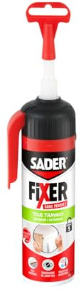 SADER FIXER Sans Percer Tous Travaux Intérieur/Extérieur Transparent - Mastic Colle Hybride, Collage Puissant, Tous Matériaux, Peut se Peindre, Gâchette 110g