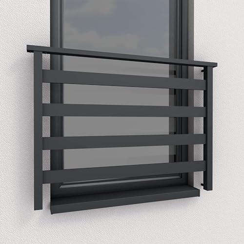 AluBasic Französischer Balkon Aluminium Stabgeländer Balkongitter Fenstergitter Anthrazit RAL 7016 matt (1, 130x100cm)