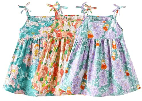 amropi Vestito Smanicato da Bambina, Confezione da 3, Bimba Floreale Estivi Abiti per 0-3 Anni