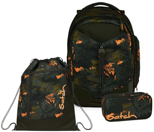 Satch Match Schulrucksack Set 3tlg. inkl. Schlamperbox und Sportbeutel (Jurassic Jungle)