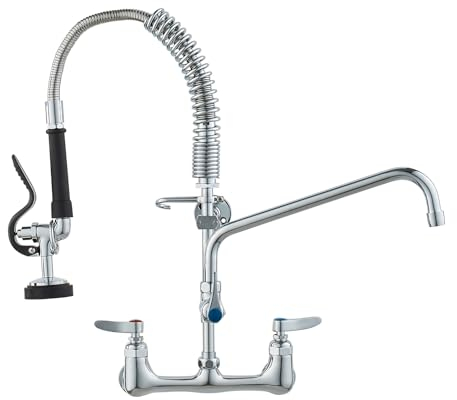 VEVOR Robinet de Cuisine Commercial avec Pulvérisateur de Pré-rinçage, Mitigeur avec Douchette Extractible, 530 mm de Haut, Entraxe 203 mm, Bec Pivotant 305 mm, Mural pour Évier 1/2/3 Compartiments