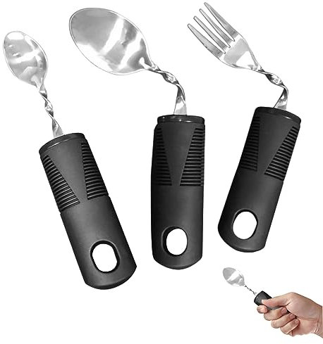 Couvoirs handicapés de 3pcs, ustensiles adaptatifs miroir en acier inoxydable polissage flexible flexible portable couverts incurvés