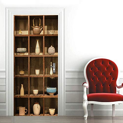 Adesivi per Porte Interne 3D Carta Parati Porta Fotomurali Poster Wallpaper Sticker Murale Parete Autoadesiva per Camera da Letto Soggiorno decorativi 77x200 cm Ceramica