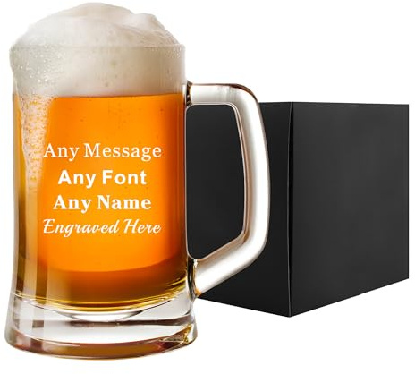 EDSG Personalised Beer Glass Laser Engraved Pint Glass Beer Mug Personalised Pint Glass Gifts for Father's Day Birthday Christmas (Design 1)