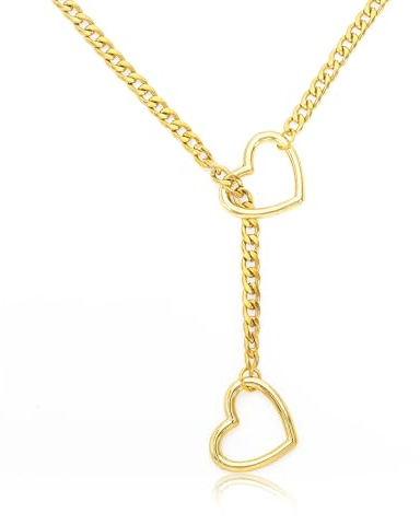Vinuwu Choker Kette Damen für Frauen, Herz O-Ring Slip Punk Rock Gothic kubanische Kette Herz Einstellbare Y-Halskette Edelstahl Choker Necklace für Männer (Gold)