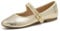 Feversole Women's Soft Breathable Mary Jane Memory Foam Cushioned Comfort Round Toe Metal Buckle Flats Walking Shoes Gold Napa Size UK 6