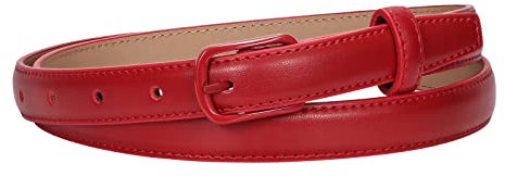 XZQTIVE Rot Skinny Gürtel für Frauen Jeans Dünne Ledertaillengürtel mit schwarzer Metall Prong Schnalle. S