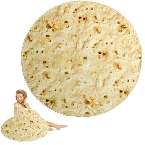 XIMEY Burrito Tortilla Decke, Weicher Warme Burrito Decke Runde Essen aus Korallenvlies, Einseitig Sofadecke Reisedecke für Schlafzimmer im Freien, Alle Jahreszeiten(Durchmesser 120 cm)