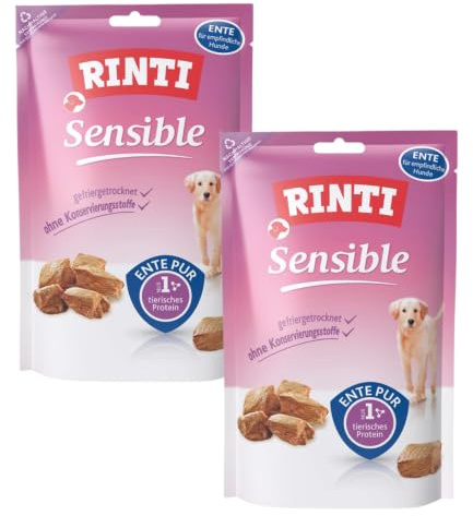 Sensible Snack Ente | Snack für Hunde | 2 x 120 g | Gefriergetrocknet | Rinti | Ergänzungsfuttermittel | Zur Ergänzung der täglichen Fütterung | 100% Ente, ohne Zusätze | Doppelpack