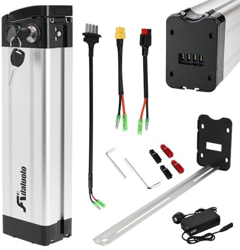 Adaluolo 48V Ebike Battery with Charger, 48V 13AH Folding Electric Bike Removable Battery Replacement Silverfish Lithium Bicycle Pedelec Batteries with 4 Port, Safe Lock for 750W 500W 350W Motor
