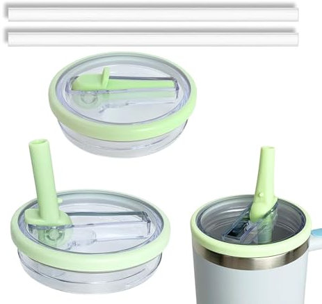 2 Pack 40 oz Tumbler Flip Straw Lid Replacement Compatible for Stanley Quencher, Leak-Proof Splash Resistant Tumbler Lids,Reusable Tumbler Cover for Stanley Cup (Light Green)
