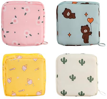 4 Pcs Sanitary Pad Storage Bag, Portable Sanitary Napkin Storage Bag, Period Bag for Tampon with Zipper, Cute Sanitary Towel Holder Pouch for Teen Girls, Women, School