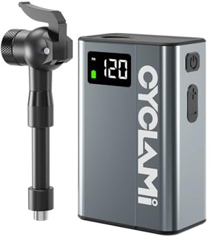 CYCLAMI Electric Bike Pump Mini 120PSI,Portable Ultra-Mini 750mA,Type-C Rechargeable Electric Bicycle Air Pump,LED Screen Displays Tire Pressure