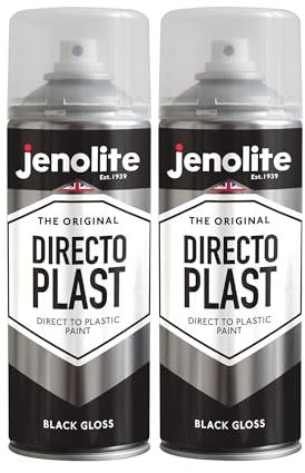 JENOLITE Directoplast Gloss Spray Paint | Black | 2x400ml | for Plastic Surfaces | All Types of Plastic | No Primer Required Multi Surface Paint | RAL 9005