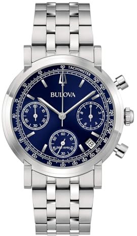 Bulova Herrenuhr Crono High Precision 262 kHz 39 mm 96B458, silber / schwarz, Armband